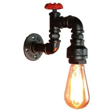 Applique da parete in stile loft industriale, lampadario retrò in ferro nero con tubo dell'acqua, per soggiorno, camera da letto, ristorante (1/4)