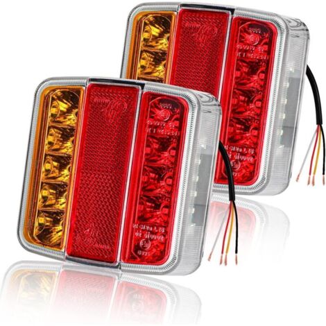 Fanali posteriori per rimorchio in 2 pezzi, 26 LED, 12 V, indicatori di direzione, luci dei freni, catarifrangenti, luci targa, impermeabili IP67, multifunzione, per rimorchi, camion, roulotte, furgon (1/4)