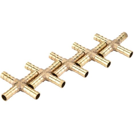 Set di 5 raccordi a croce in ottone a 4 vie per tubi flessibili, connettori a spina per aria, acqua, olio, gas e carburante, 6/8/10/12 mm