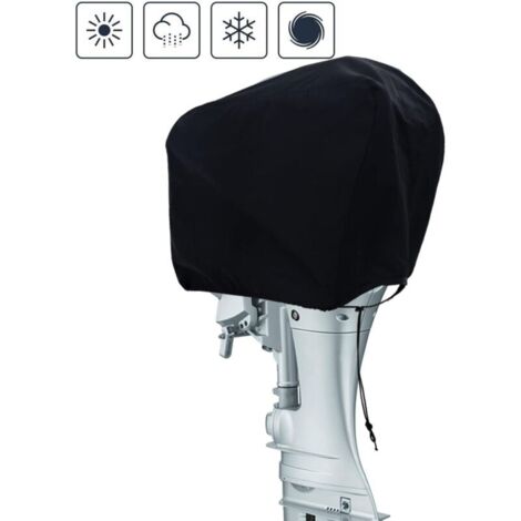 Telo coprimotore fuoribordo, Telo coprimotore per barca, Telo protettivo impermeabile in tessuto Oxford 600D, Telo coprimotore fuoribordo per motori fino a 62 x 36 x 49 cm, Nero