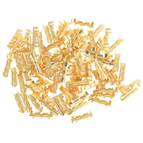 Confezione da 100 capicorda in ottone a crimpare con attacco rapido, sezione quadrata da 0,5 a 1,5 mm.