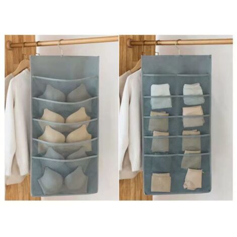 Organizzatori per guardaroba con 15 tasche, 1 confezione, organizer pieghevole per reggiseni e biancheria intima, salvaspazio in tessuto Oxford (grigio, 40 x 80 cm) (1/4)