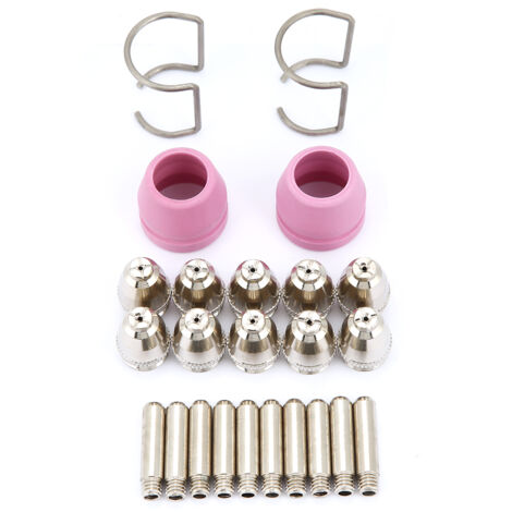 Kit da 24 pezzi per torcia da taglio al plasma AG60 SG55: materiali di consumo, elettrodi, ugelli e tazze.