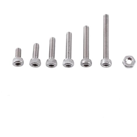 Assortimento di 250 viti a testa cilindrica con esagono incassato M2 con dadi esagonali in acciaio inox A2 (testa cilindrica)