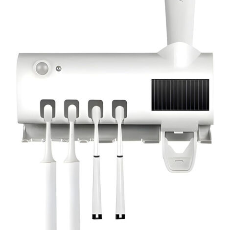 Sterilizzatore intelligente per spazzolini da denti, portaspazzolino da denti per la casa con dispenser di dentifricio, facile da installare, bianco (1/4)