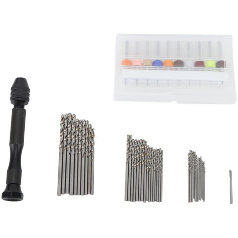 Set di 57 punte per trapano manuale, trapano manuale con morsa a mandrino, 46 punte micro elicoidali, 10 mini punte per trapano per circuiti stampati (da 0,1 a 1 mm). (1/5)
