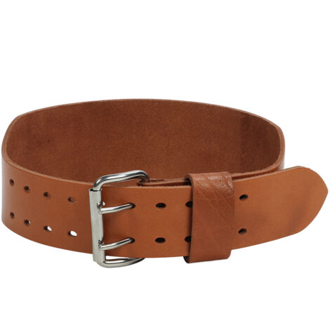 Cintura per sollevamento pesi in pelle monostrato con doppia fibbia per supporto lombare, ideale per l'allenamento della forza (uomo/donna), taglia L.