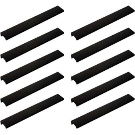 (10 pezzi, nero) Maniglie a scomparsa per ante di armadi, lunghe 200 mm, con bordo nero, non richiedono foratura.