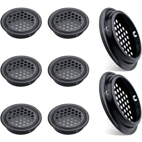 Set di 8 griglie di ventilazione rotonde in acciaio inox per mobili da cucina, prese d'aria in acciaio inox (53 mm, nere)