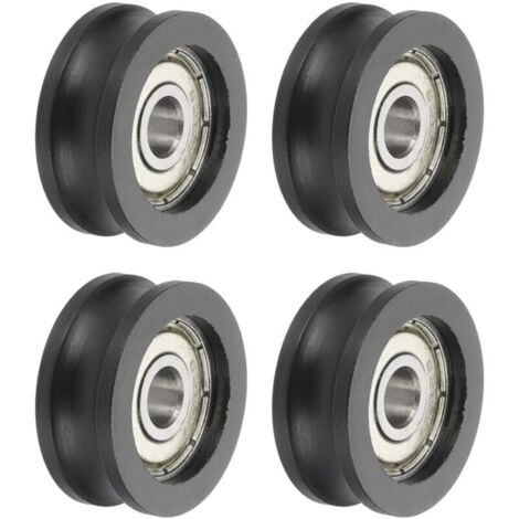 Set di 4 rulli con cuscinetti a sfera a U, 6 x 25 x 10 mm, in nylon e acciaio inossidabile, ruota di ricambio resistente per porte scorrevoli, finestre, apparecchiature meccaniche, nera