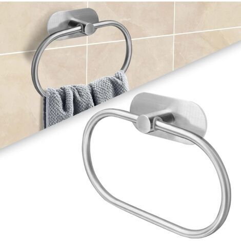 Anello portasciugamani adesivo in acciaio inox per bagno, antiruggine, da parete, in acciaio inox 304, colore argento. (1/5)