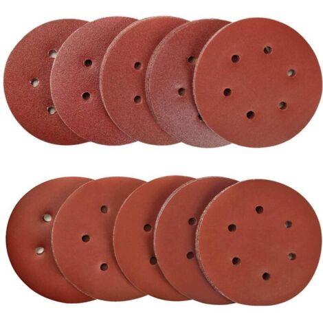 100 fogli di carta vetrata da 150 mm, con grane 40/80/120/180/320/600/800/1000/1500/2000, adatti per levigatura/lucidatura/rimozione della ruggine e compatibili con levigatrici a 6 fori. (1/4)