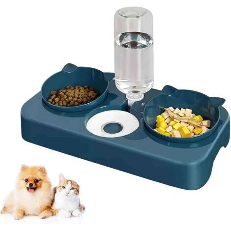 Ciotola a doppio strato per cani e gatti, dispenser automatico 3 in 1 di cibo e acqua per animali domestici, la ciotola a doppio strato si inclina fino a 15°, adatta a gatti e cuccioli. (1/5)