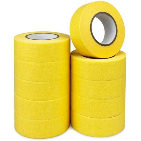 Confezione da 10 rotoli di nastro adesivo per mascheratura da pittore - 30 mm x 20 m - Giallo - Multisuperficie - Nastro decorativo di alta qualità - Per pittura d'interni e lavori creativi - Forte ad (1/4)