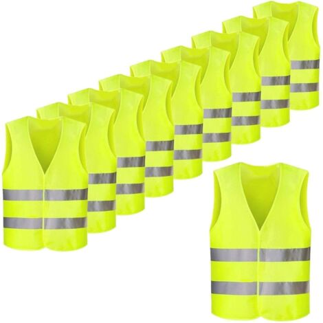 Confezione da 10 gilet di sicurezza riflettenti giallo fluorescente, ad alta visibilità per ciclisti, automobilisti, corridori, netturbini ecc., 56x68 cm