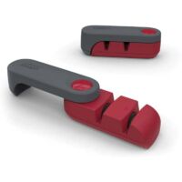 Affilacoltelli compatto YMYNY con lama in acciaio - Affilacoltelli da cucina compatto - Grigio e rosso (1 confezione)