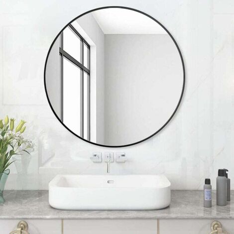 Specchio da bagno rotondo senza illuminazione, nero, 50 cm. Specchio da parete con cornice in plastica nera. Specchio rotondo decorativo con bordo.