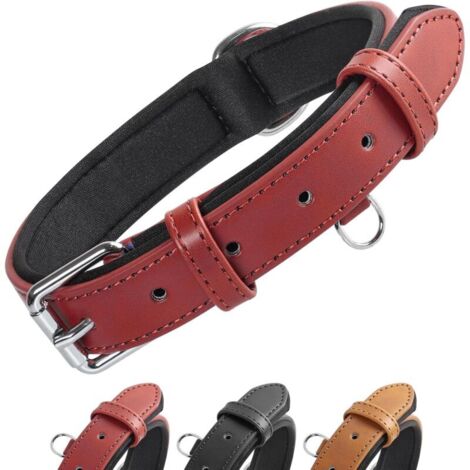 Collare regolabile per cani, morbido cuscino, pelle imbottita con fori, 3 colori, 4 misure, rosso (L) (1/4)