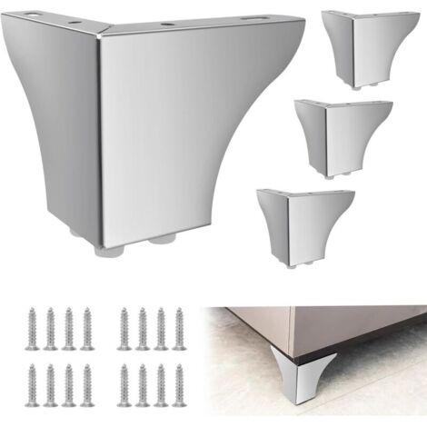 Set di 4 gambe in metallo per divano, 10 cm, gambe per mobili moderne e robuste per divano, mobile, tavolo, color argento