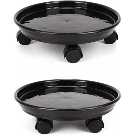 Set di 2 carrelli portavasi, portavasi rotondi su ruote, robusto carrello con sottovaso (1/4)