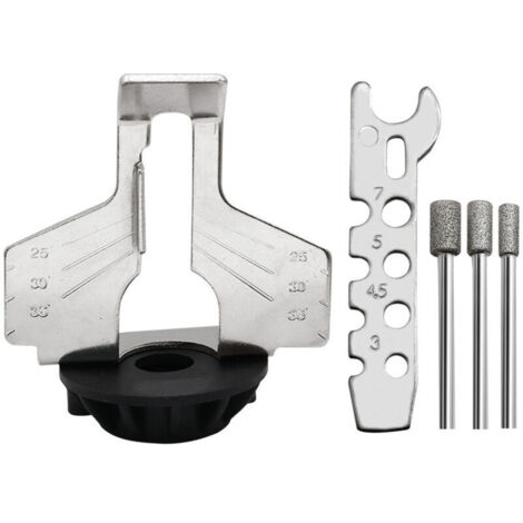 Set di 5 accessori per affilare la motosega: strumento per lucidare, guida per trapano, adattatore per testa, righello, utensile rotante. (1/4)
