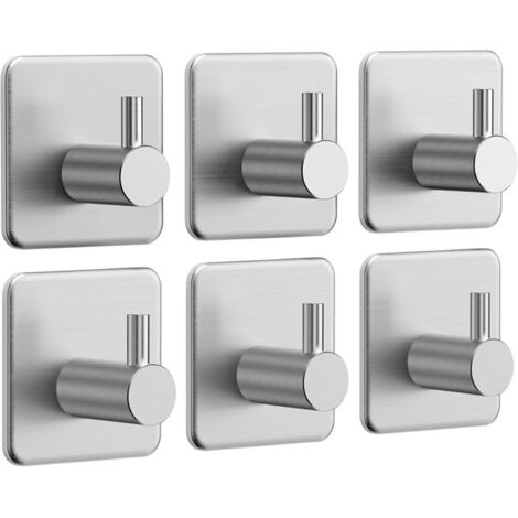 Set di 6 ganci adesivi da parete in acciaio inox, porta asciugamani per bagno e cucina, adesivi resistenti alla ruggine (1/4)