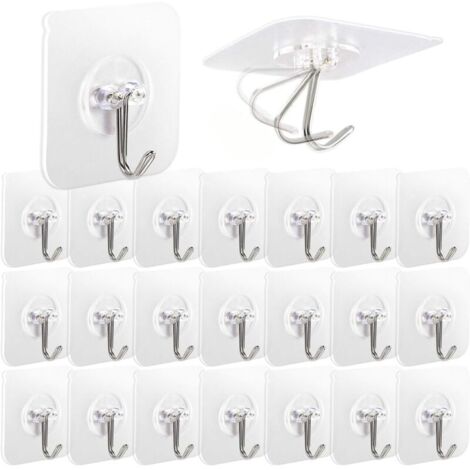 22 ganci adesivi trasparenti, ideali per appendere oggetti in bagno, cucina, soffitto, ecc. (6x6 cm) (1/4)