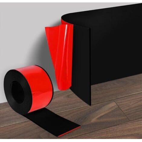 Battiscopa flessibile autoadesivo nero in PVC, 10 cm x 5 m, facile da tagliare, finitura liscia, per soggiorno, cucina, bagno.