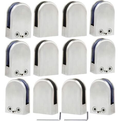 12 pezzi (10-12 mm) Morsetto per vetro, supporto per vetro in acciaio inox 304, morsetto piatto per corrimano, finestra, balaustra, regolabile, scale, bagno (1/5)