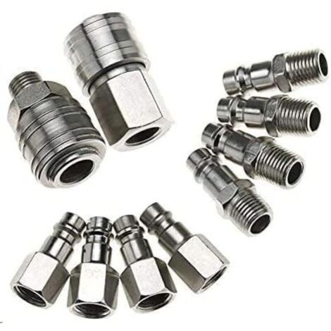 Raccordi per compressore da 1/4" BSP, 10 pezzi, attacco rapido, accoppiatore pneumatico europeo Noosverl, raccordi per tubo aria compressa, tappo terminale pneumatico maschio e femmina (1/4)