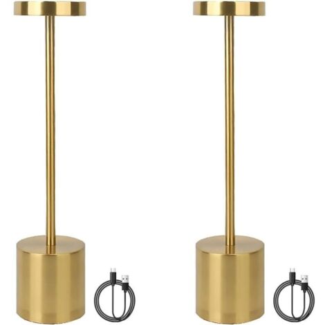 (2 pezzi oro) Lampade da tavolo wireless, lampada da scrivania a LED ricaricabile con 3 modalità di colore, luce da lettura dimmerabile, lampada da comodino in metallo per camera da letto, ufficio, sa