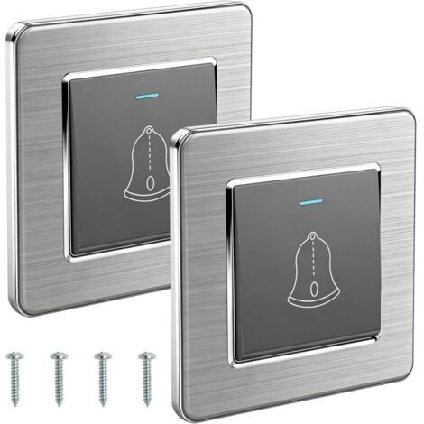 Grigio, confezione da 2 pulsanti per campanello - 86 x 86 mm - Con viti - Per porta d'ingresso - Pulsante per campanello da esterno - 220-250 V - Interruttore a filo - Per uso esterno