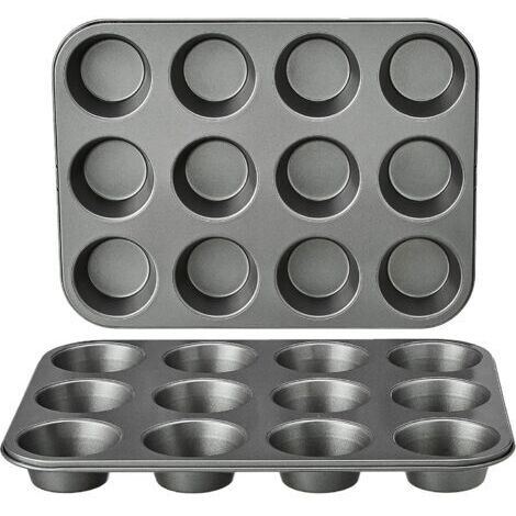 Set di 2 stampi rotondi antiaderenti in acciaio al carbonio per muffin, colore grigio. (1/4)