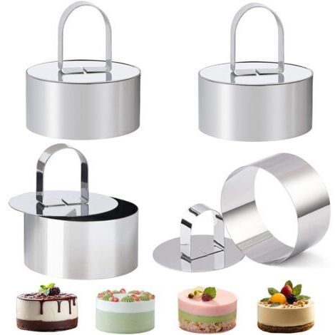 4 tagliabiscotti rotondi, anelli per pasticceria, stampi per mousse, con spingitore, cerchi di presentazione, stampi per crostatine, anello per mousse perforato (1/5)