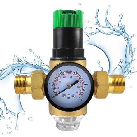 Riduttore di pressione dell'acqua regolabile da 3/4 di pollice, limitatore di pressione in ottone ispessito DN 20, riduttore di pressione dell'acqua con filtro e manometro, applicabile a casa, edifici (1/5)