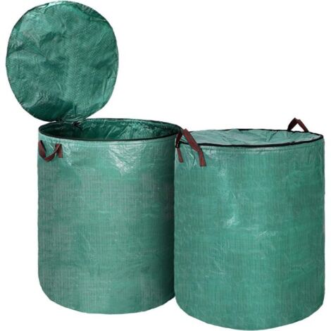 sacchi per rifiuti verdi da 300 litri con coperchio, 4 maniglie antistrappo, sacco da giardino pieghevole e riutilizzabile, robusto sacco da giardino in polipropilene