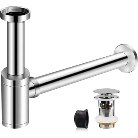 Scarico per lavabo con raccordo di scarico, tubo di scarico universale per lavabo, sifone in acciaio inox da 1 1/4 x 32 mm per lavabo da bagno, sifone in metallo, sifone cromato regolabile per lavabo