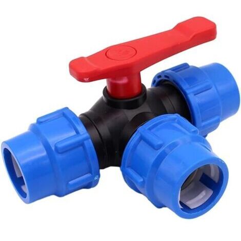 Valvola a sfera a 3 vie, valvola a sfera in plastica per tubi in polietilene, accessori per l'approvvigionamento idrico industriale e domestico (25 mm)