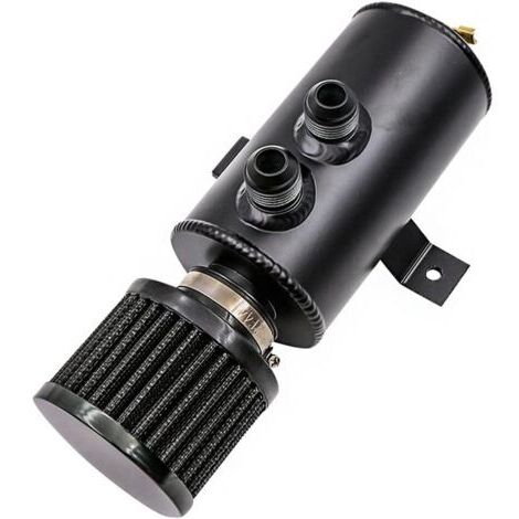 Serbatoio di recupero olio universale in alluminio 10AN con valvola di scarico a 2 vie con spazzole e filtro di sfiato, 750 ml, nero. (1/5)