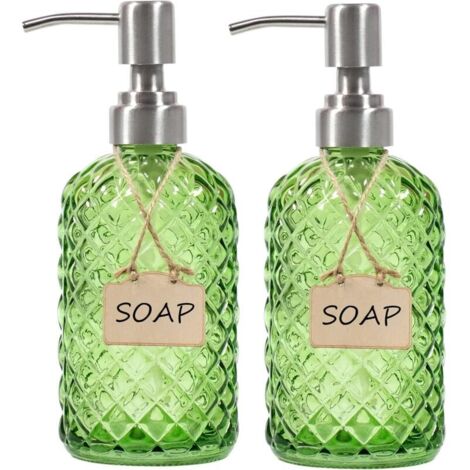 Set di 2 eleganti dispenser di sapone in vetro con pompa in acciaio inox 304, antiruggine, per cucina e bagno.