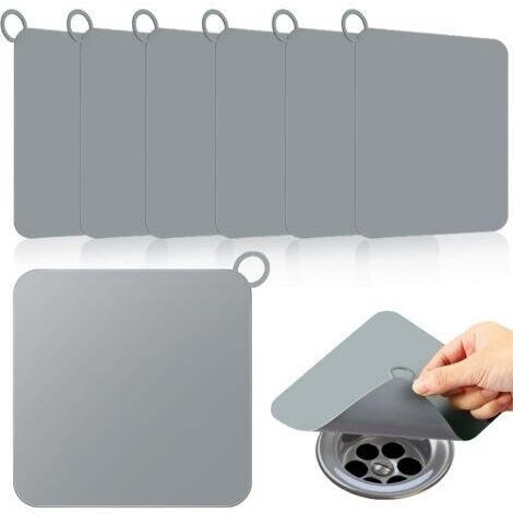 Set di 6 copri scarico doccia in silicone, tappetini antiodore per piatti doccia, vasche da bagno, cucine, lavanderie, lavandini e accessori (grigio, 12 x 12 cm)