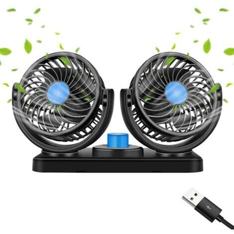 Ventilatore USB a doppia testa da 5 V - Rotazione a 360° - Silenzioso, compatto per auto, casa, ufficio - 2 velocità (1/5)