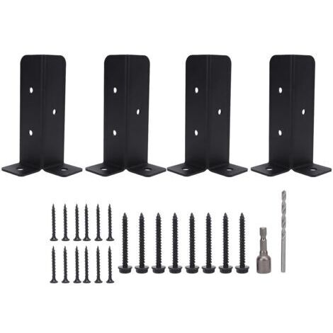 Staffe di ancoraggio per pali resistenti, 4 set, kit di montaggio con base in metallo, supporto universale per terrazze, recinzioni, verande, ringhiere, staffe di base per pali in legno
