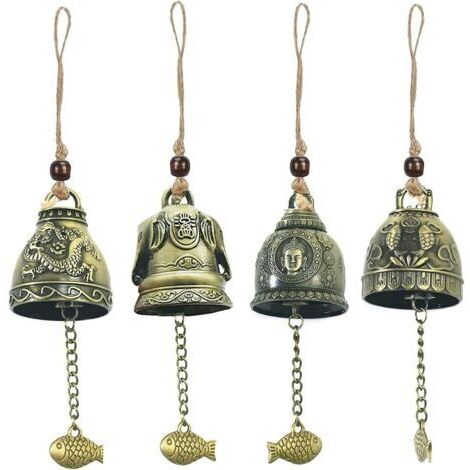 4 campanelli a vento Feng Shui con benedizioni, campanelli a vento cinesi, campanelli a vento Feng Shui, campane Feng Shui, campanella portafortuna Feng Shui, per decorazione portafortuna da appendere (1/5)