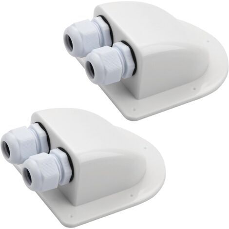 Set di 2 pressacavi impermeabili per pannelli solari, montaggio su tetto, per camper, roulotte, grado di protezione IP68, doppio ingresso cavi, colore bianco, in ABS, per camper, barche e caravan.