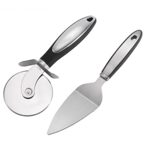 Set di 2 taglia-pizza e palette per torte, affettatrice in acciaio inox con lama affilata e manico ergonomico, (1/3)