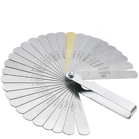 Calibro di spessore, set di 32 lame in acciaio inox per valvole, marcature metriche/imperiali, per misurare la larghezza del gioco.