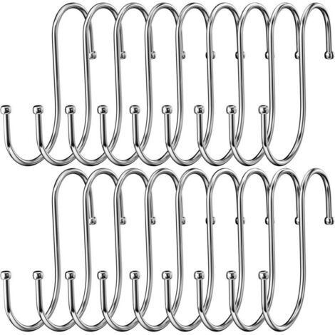 Set di 18 ganci a S in acciaio inossidabile, robusti doppi ganci in metallo per appendere tazze, vestiti, pentole e ciotole, Con (1/4)