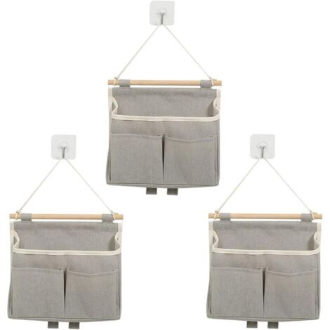 Set di 3 borse portaoggetti da appendere, organizer da parete con 3 tasche e ganci adesivi (1/4)