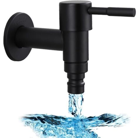 Rubinetto da giardino a parete in acciaio inox, 1 rubinetto per lavatrice a parete, rubinetto per lavatrice G1/2" per balcone, bagno, cucina, giardino (nero)